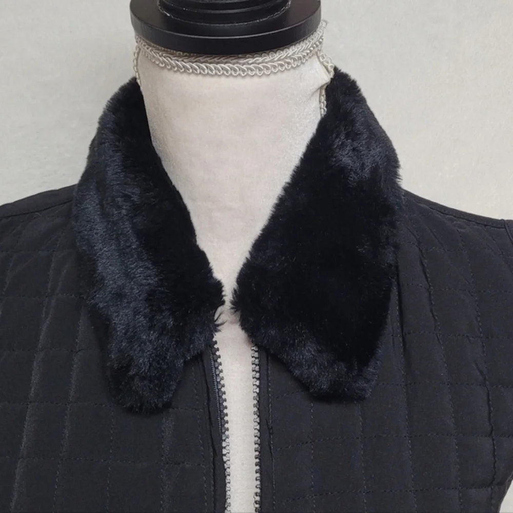 AGB Byer California Retro Y2K Black Faux Fur Collar Full-zip Quilted Vest.Add - Picture 4 of 12
